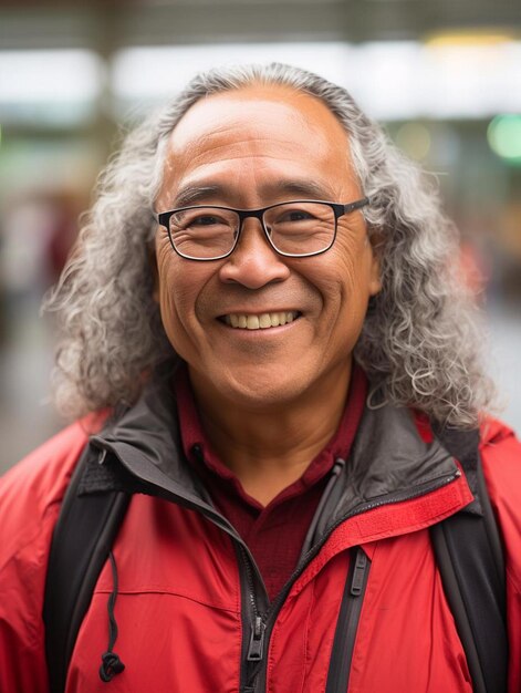 Portrait photo of chinese middle age adult male curly