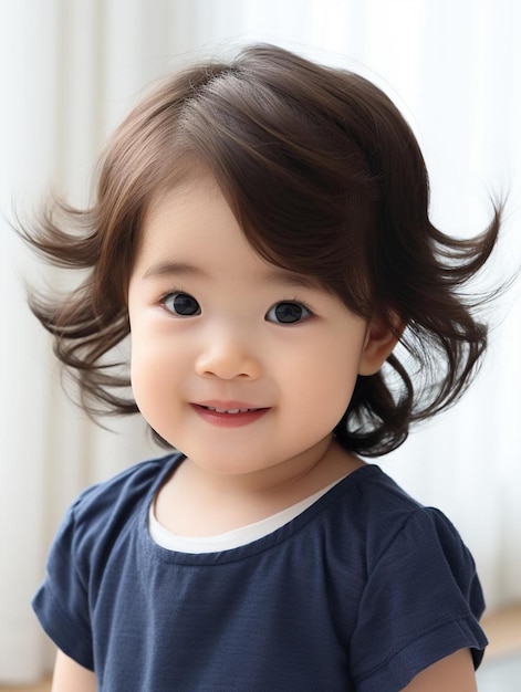 Portrait photo of chinese toddler female curly hair smiling