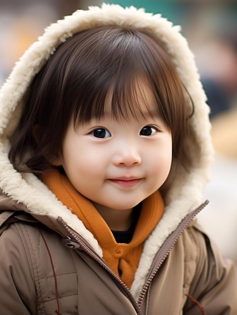 Portrait photo of chinese toddler female straight hair smiling