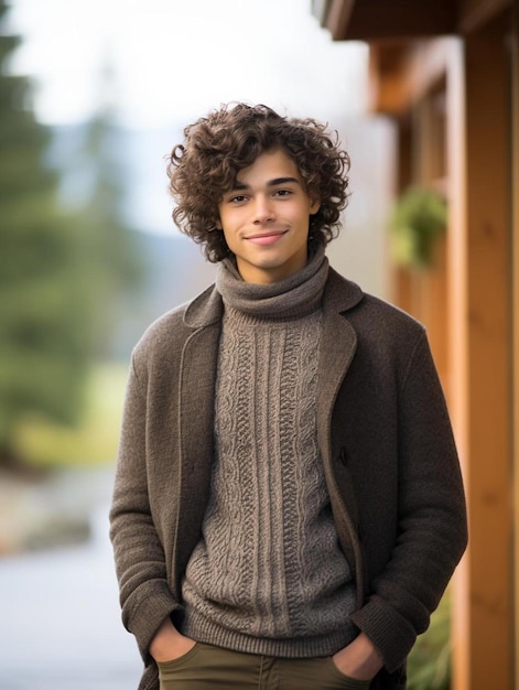 Portrait photo of colombian teenage male curly hair