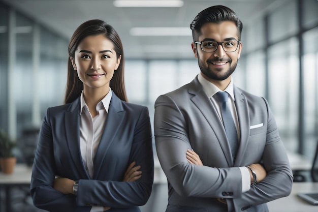 A portrait photo of corporate business owners smiling