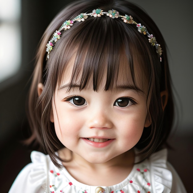 Portrait photo of cute beautiful lovely baby toddler smiling on camera