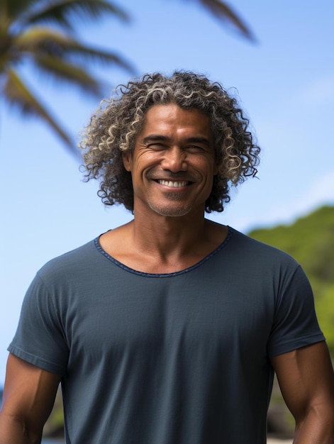 Photo portrait photo of fijian senior adult male curly hair