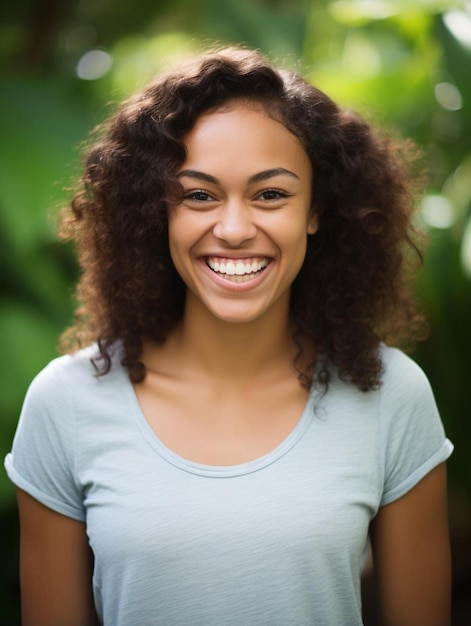 Portrait photo of fijian teenage female wavy hair smiling