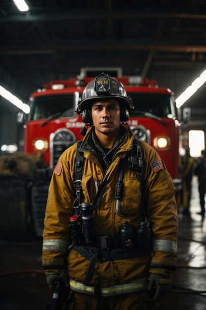 Photo portrait photo of a fireman dramatic scene