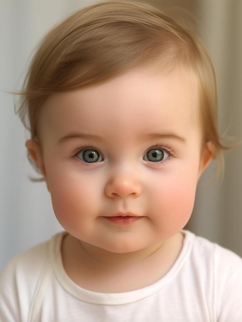 Portrait photo of german infant female straight hair smiling