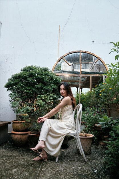 Portrait photo of a girl in the garden