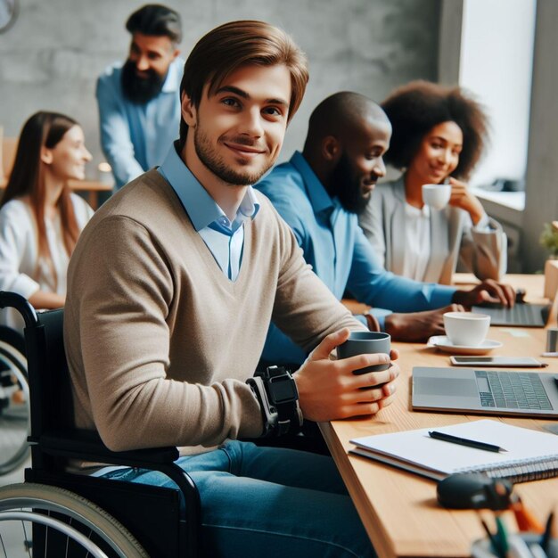 Portrait Photo of Inclusion of physically challenged person working together with other people