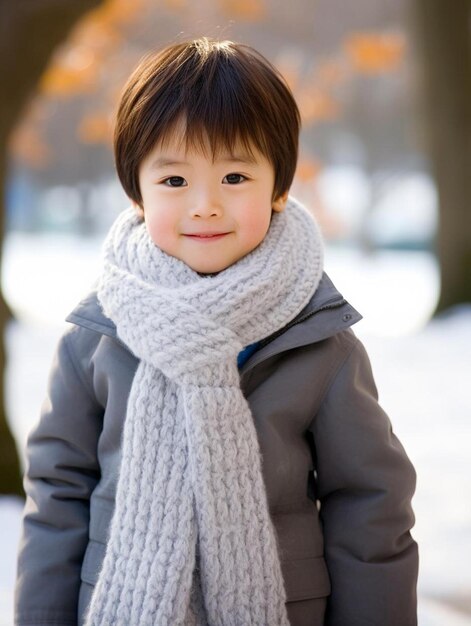 Портрет японского ребенка мужчины с прямыми волосами улыбается