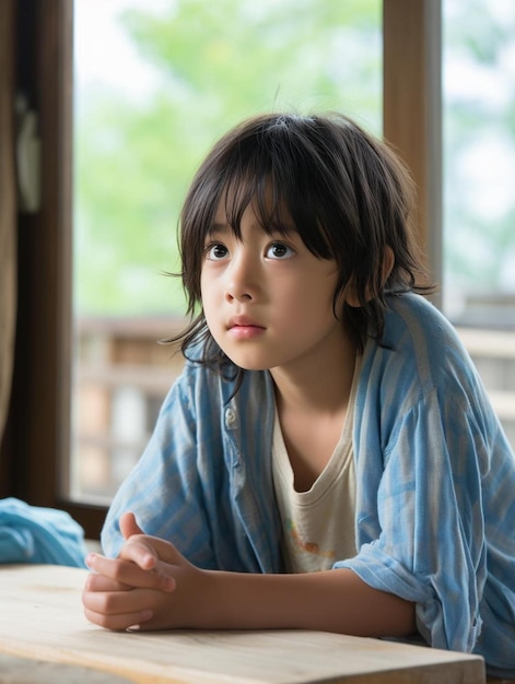 Portrait photo of japanese child male straight hair