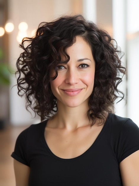 Portrait photo of japanese senior adult female curly hair