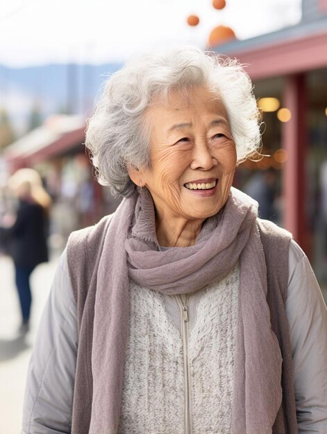 일본 고령 성인 여성 곱슬머리의 초상화