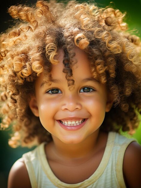 Portrait photo of kenyan child male curly hair smiling