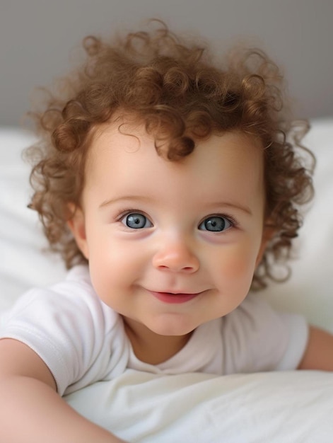 Portrait photo of lebanese infant female curly hair smiling