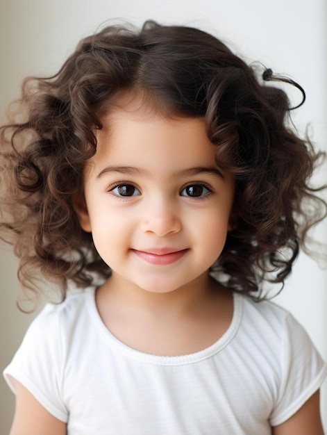 Портретная фотография улыбающейся ливанской малышки с вьющимися волосами