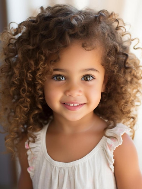 Portrait photo of malaysian child female curly hair smiling