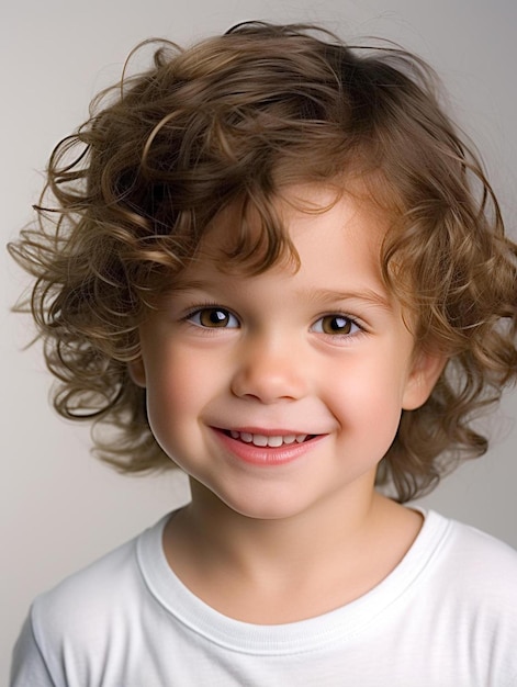 Portrait photo of mexican child male wavy hair smiling