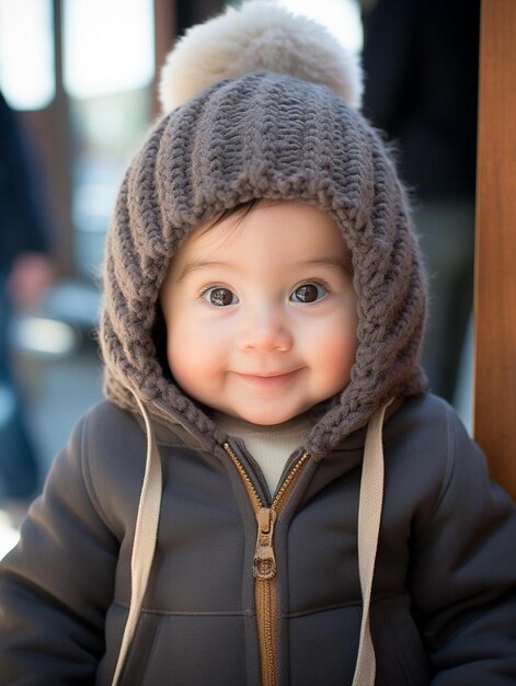 Portrait photo of mexican infant female straight hair smiling