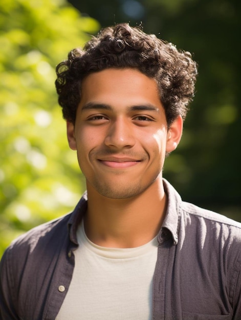 Portrait photo of mexican teenage male curly hair