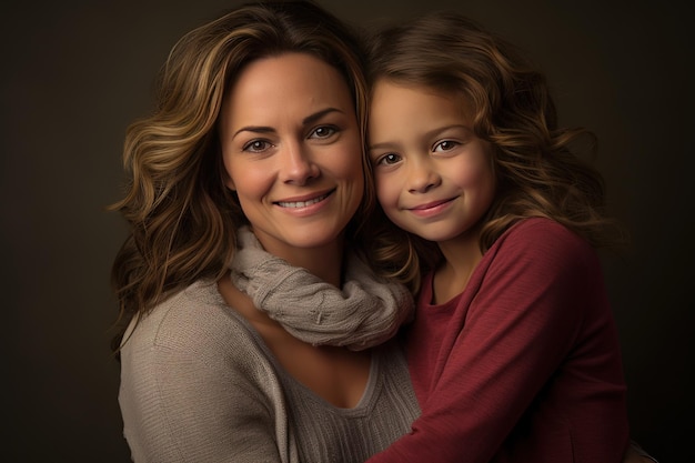 Portrait photo of mom and daughter family