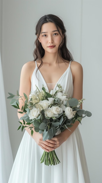 사진 웨딩 신부의 초상화 사진 백색 드레스 서양 신부 드레스