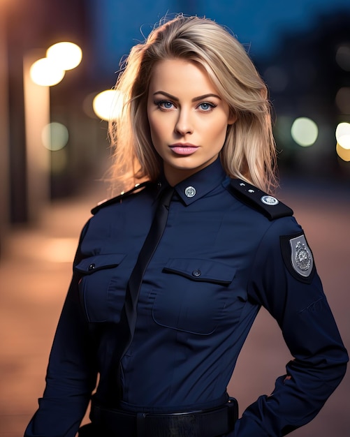 Портретная фотография офицера-женщины на открытом воздухе с размытым фоном