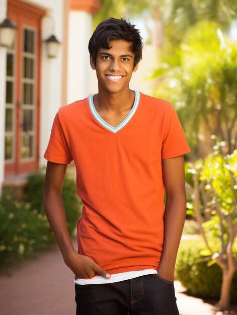 Portrait photo of peruvian teenage male straight hair smiling