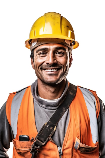 Портретное фото реалистично улыбающегося строителя