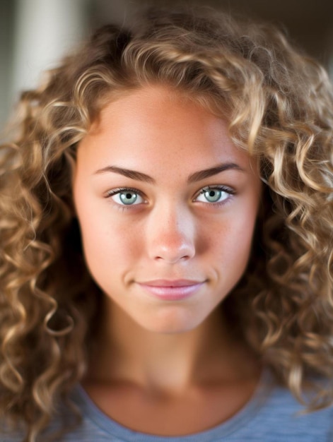 Portrait photo of russian teenage female wavy hair