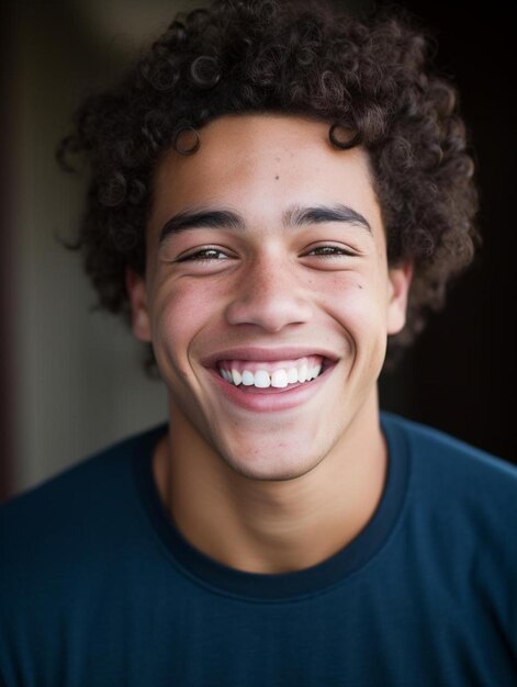 Portrait photo of singaporean teenage male curly hair