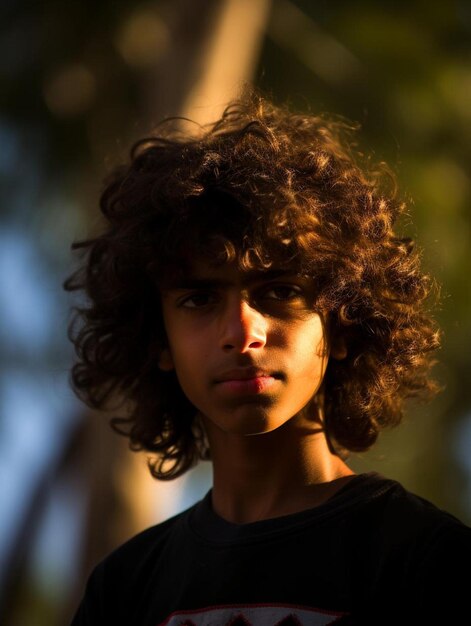 Portrait photo of singaporean teenage male curly hair