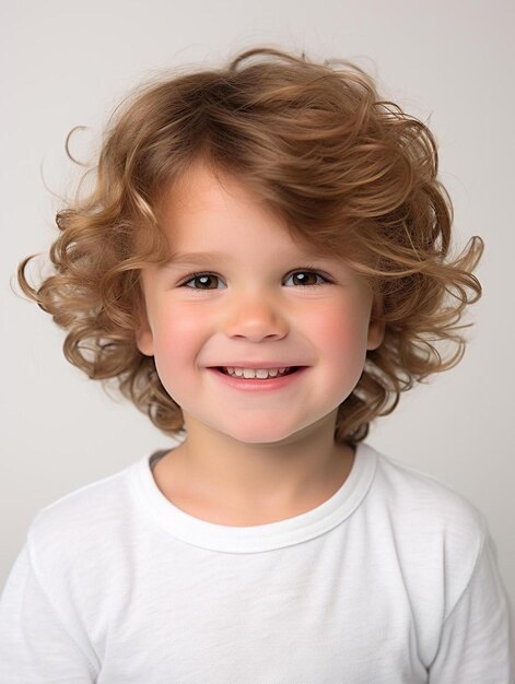 Portrait photo of spanish toddler male wavy hair smiling