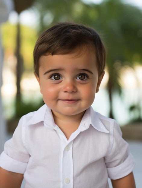 Portrait photo of swiss infant male straight hair smiling