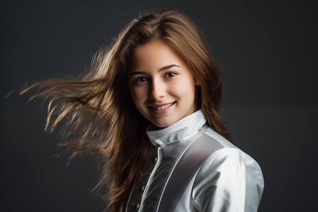 Photo portrait photo of a woman in fencing wear over black high quality photo