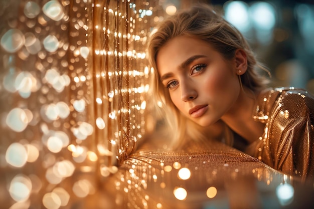 Photo portrait photo of a young instagram model in sparkle outfits