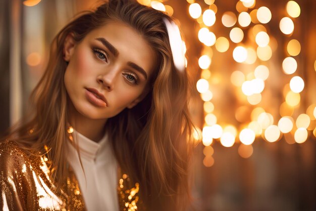 portrait photo of a young instagram model in sparkle outfits