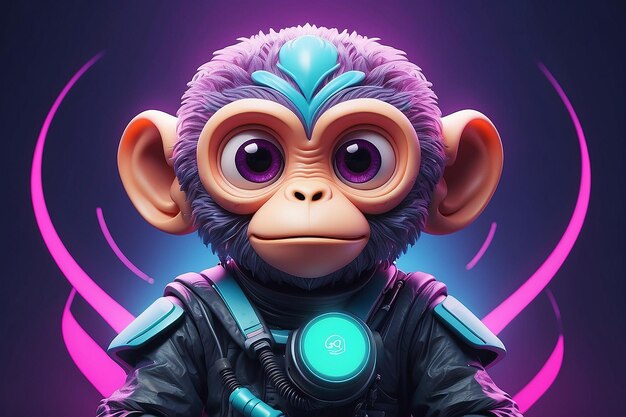 Photo portrait photography of an anthropomorphic chibi vaporwave monkey generative ai