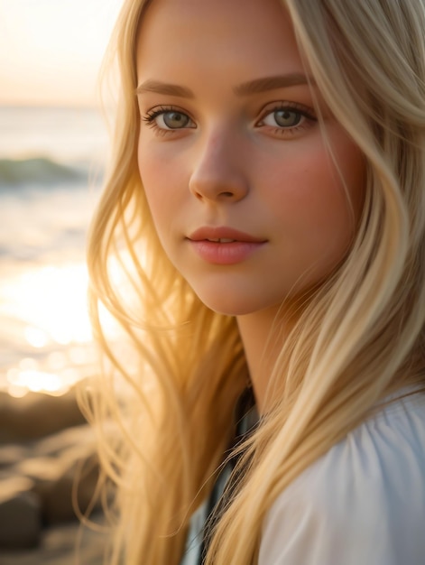 Portrait photography of a Scandinavian girl by the sea