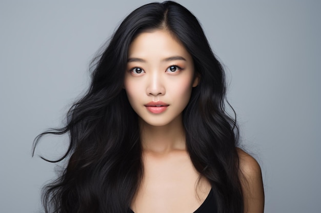 Portrait photoshoot high fashion korean asian beauty girl with coloured hair