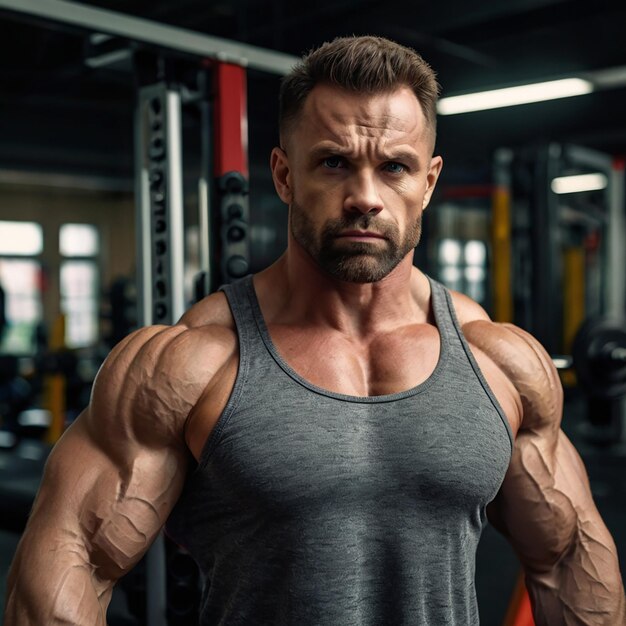 portrait of a physically young man holding weights in hand