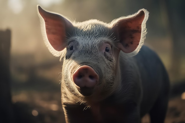 Portrait of a pig in a pig farm in a neat and clean indoor livestock farm AI