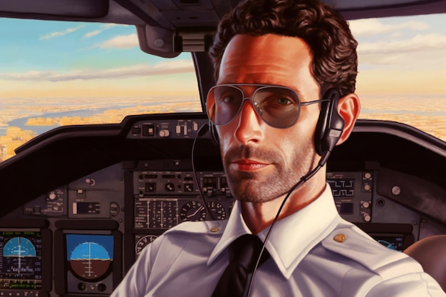 Portrait of a pilot in the cockpit of a jet plane