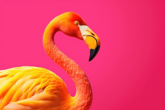 Portrait of a pink flamingo on a pink background