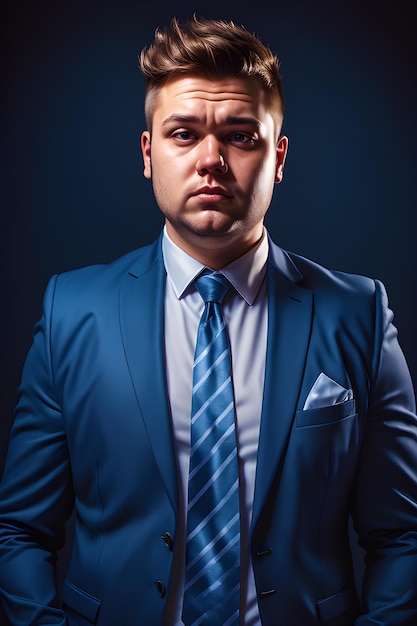 portrait of a plussize handsome young business manager man overweight light double chin tight shirt