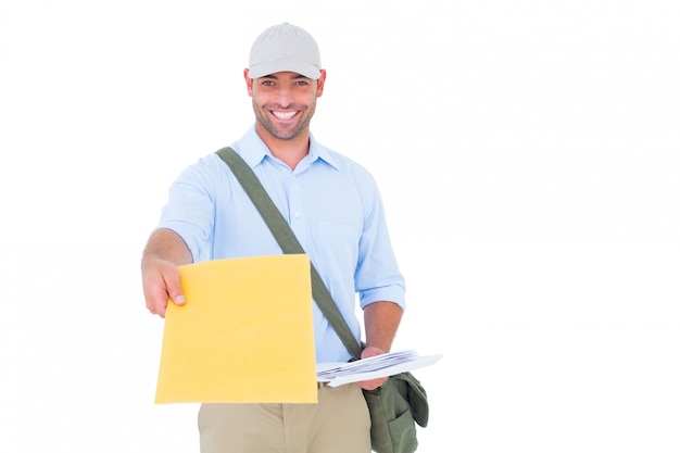 Portrait of postman delivering letter