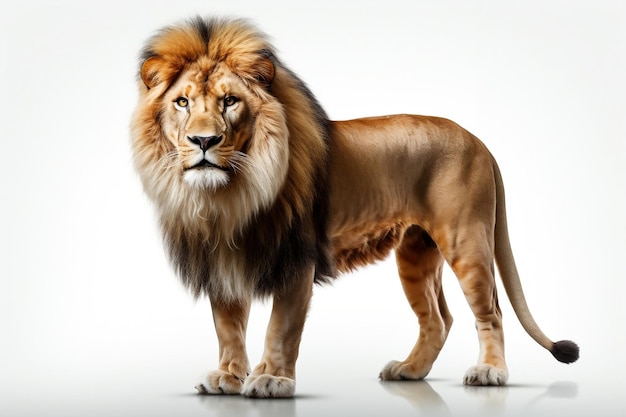 A Portrait of the Powerful Lion Isolated on a White Background Generative Ai