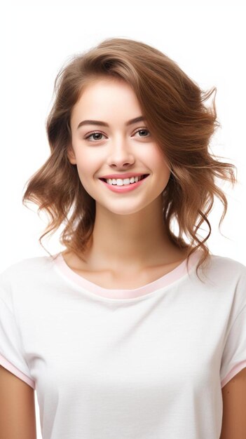 Photo portrait of a pretty girl posing on white