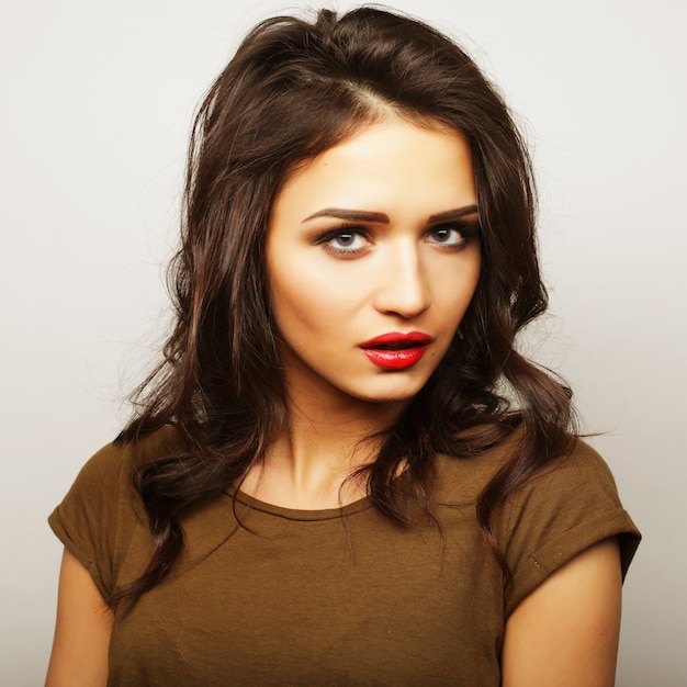 Photo portrait of a pretty girl  on a white background