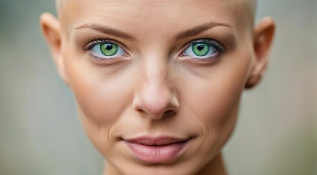 Foto ritratto di una bella donna senza capelli sullo sfondo ritratto della donna calva donna cancro donna