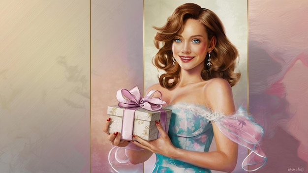 Portrait of a pretty woman holding gift box